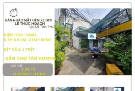 SỐC - Bán đất tặng nhà Góc 2MT Lê Thúc Hoạch 56m2, 3.65Tỷ